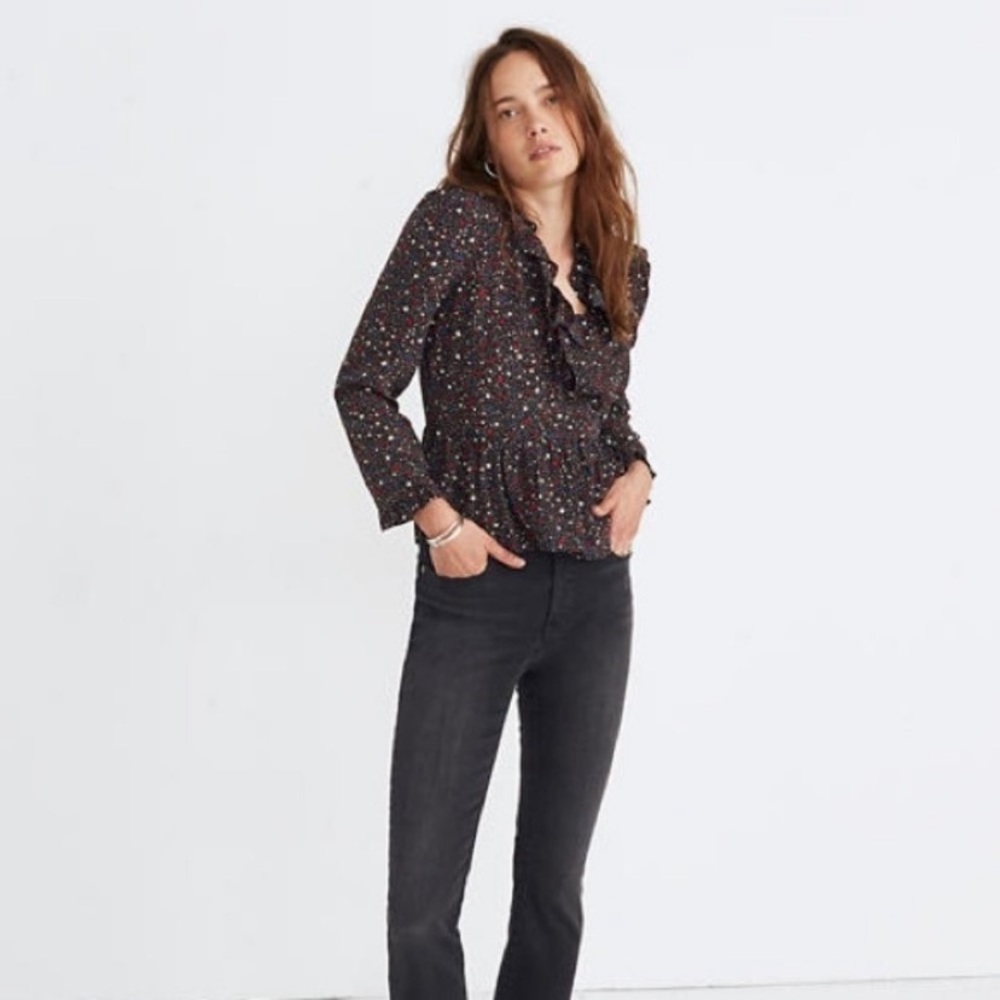 Madewell Silk Ruffle Hem Wrap Top